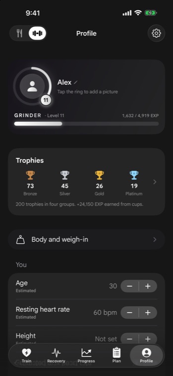 IMPOLS profile with levels and trophies